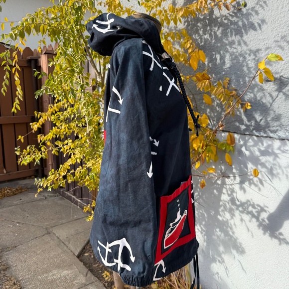 Unique vintage 90s Nautical anchor print oversized hooded jacket - Picture 4 of 9